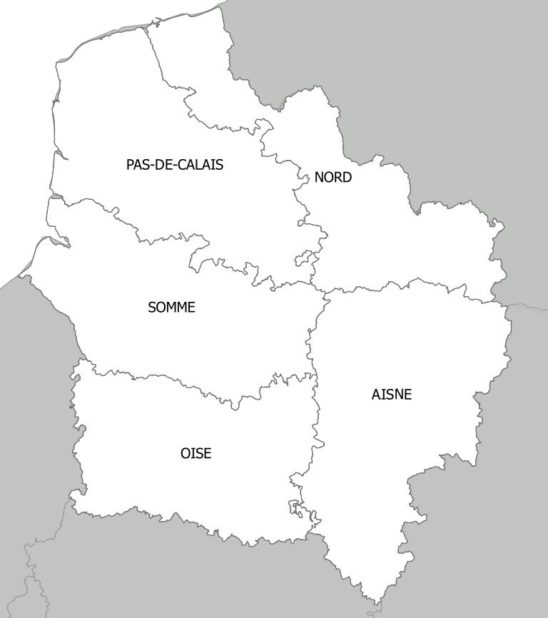 Carte des départements des Hauts-de-France