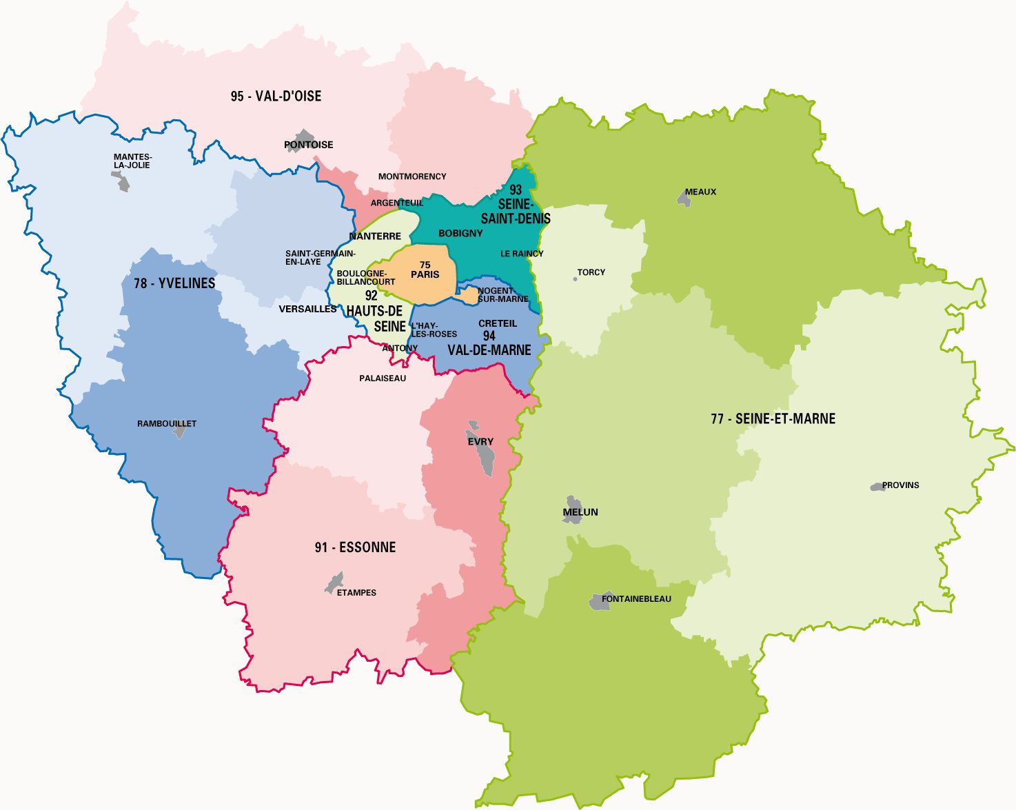 CARTE DE FRANCE : Départements Régions Villes - Carte France