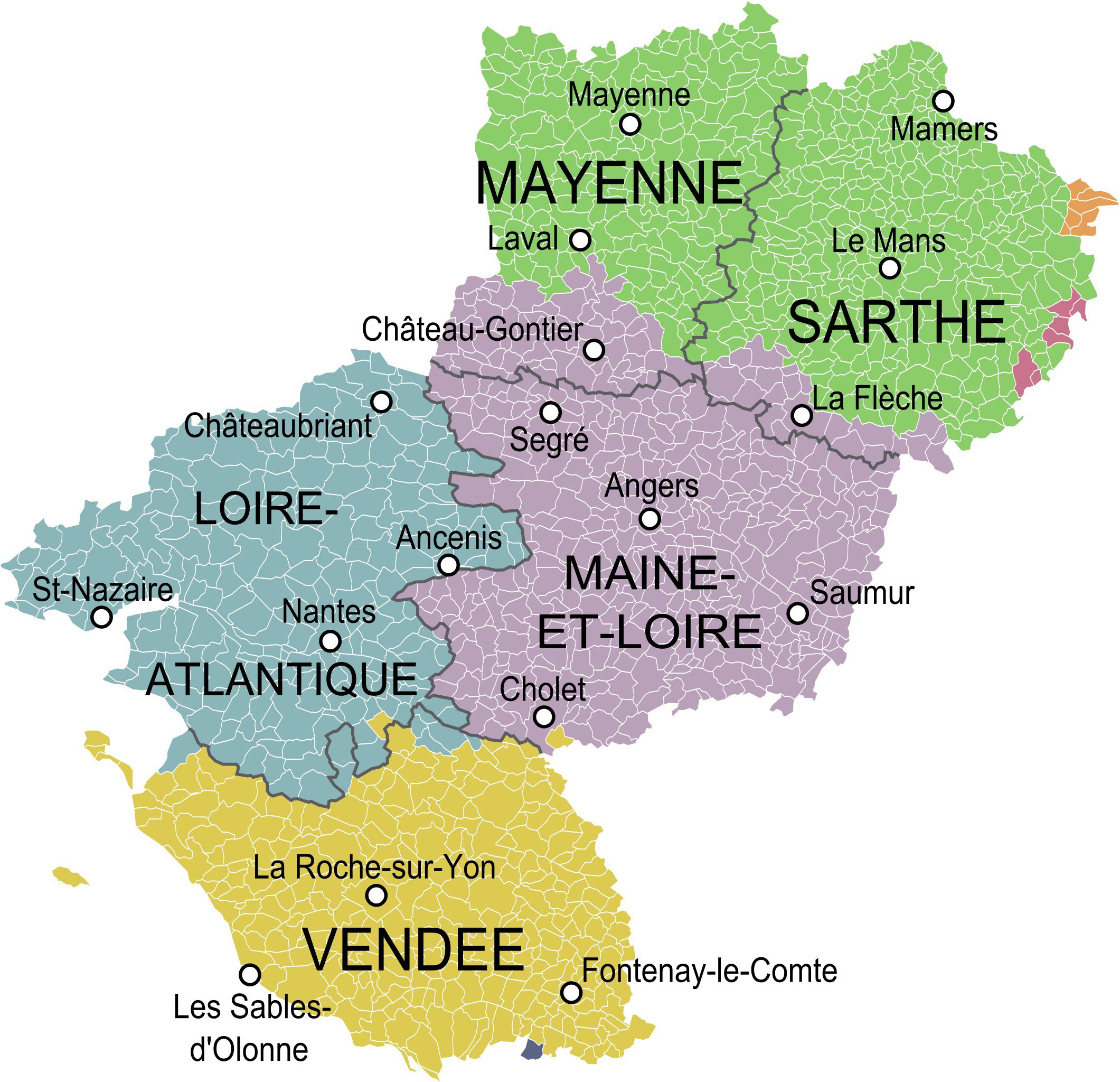 Carte des Pays de la Loire Pays de la Loire carte des villes, relief