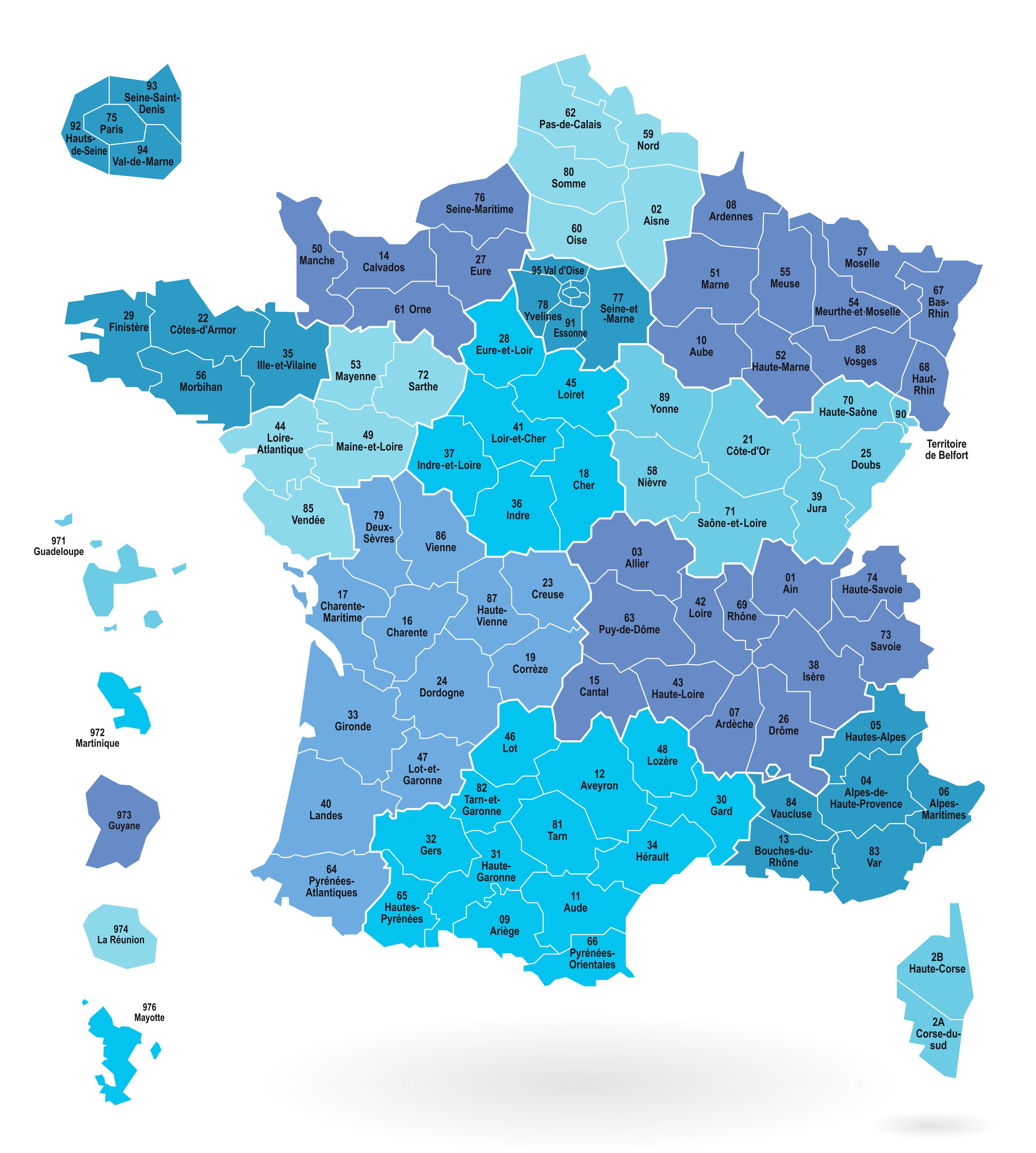 Carte des départements et régions de France