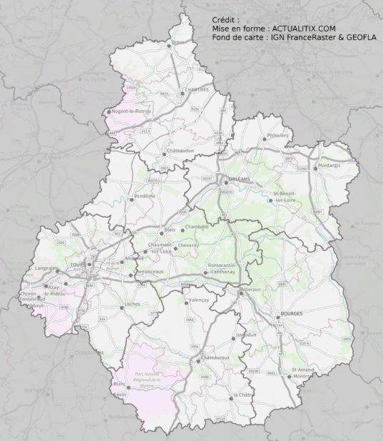 Carte détaillée de la région Centre-Val de Loire