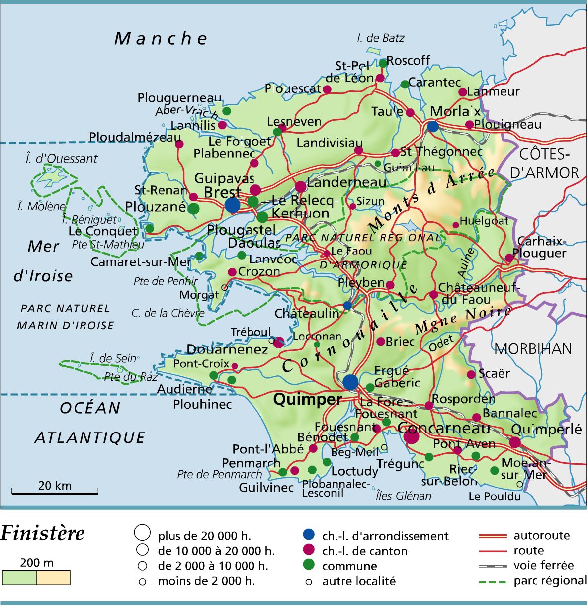 Carte Du Finistère Finistère Carte Des Villes Relief Politique