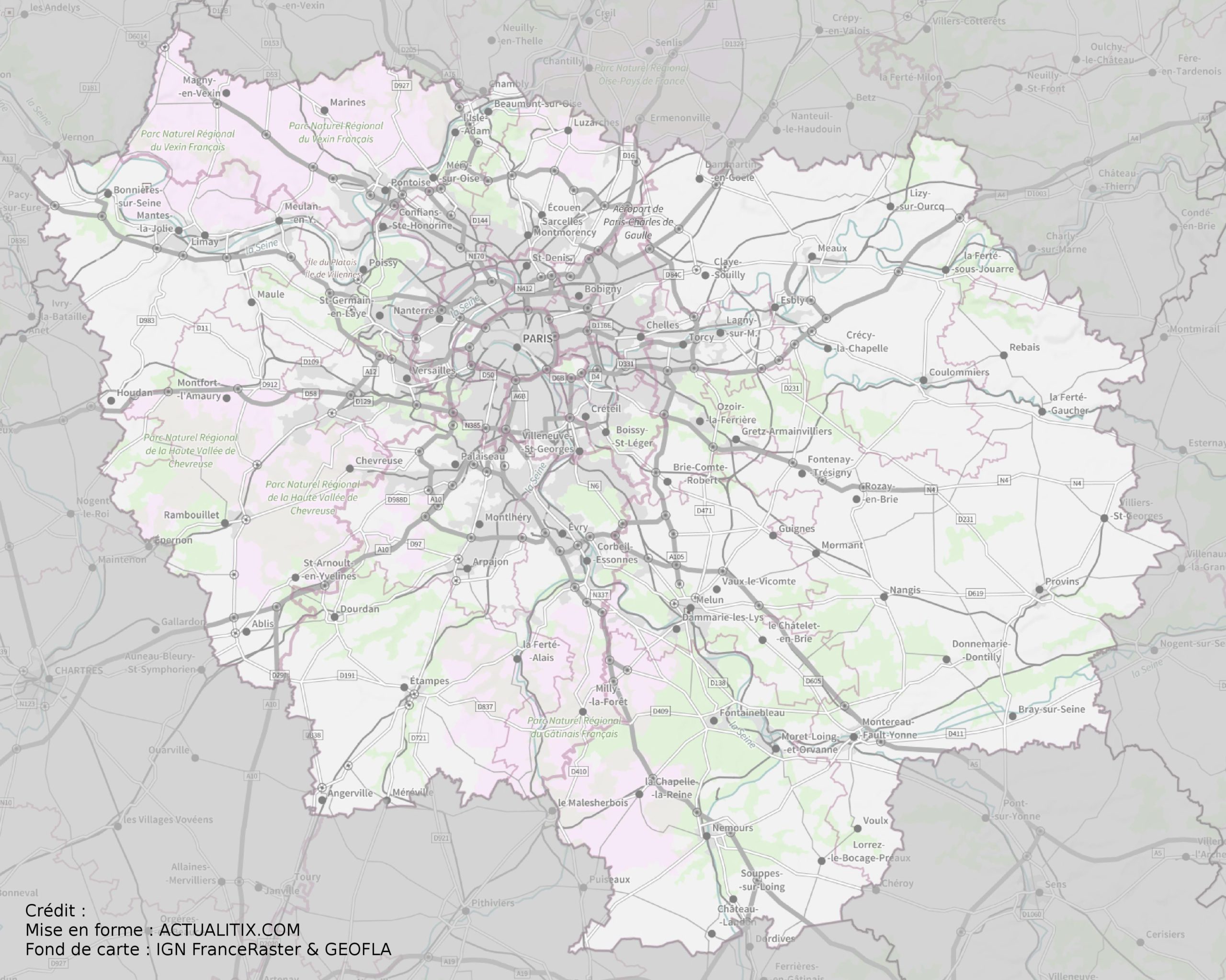 carte ile de france et ses villes