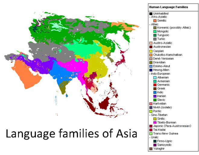 Carte de l'Asie - les langues Carte de l'Asie - les langues