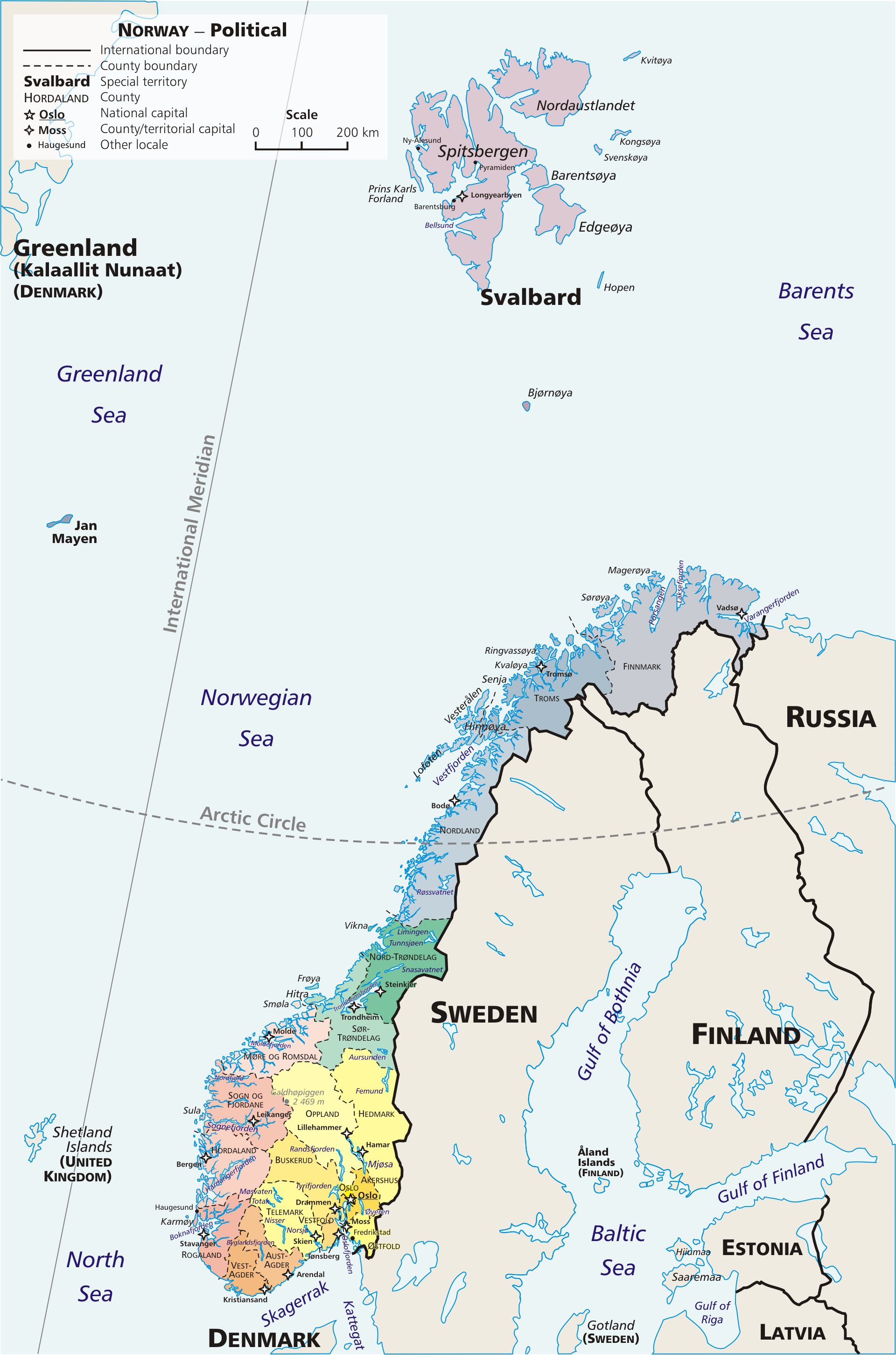 Carte de la Norvège - Politique Carte de la Norvège - Politique
