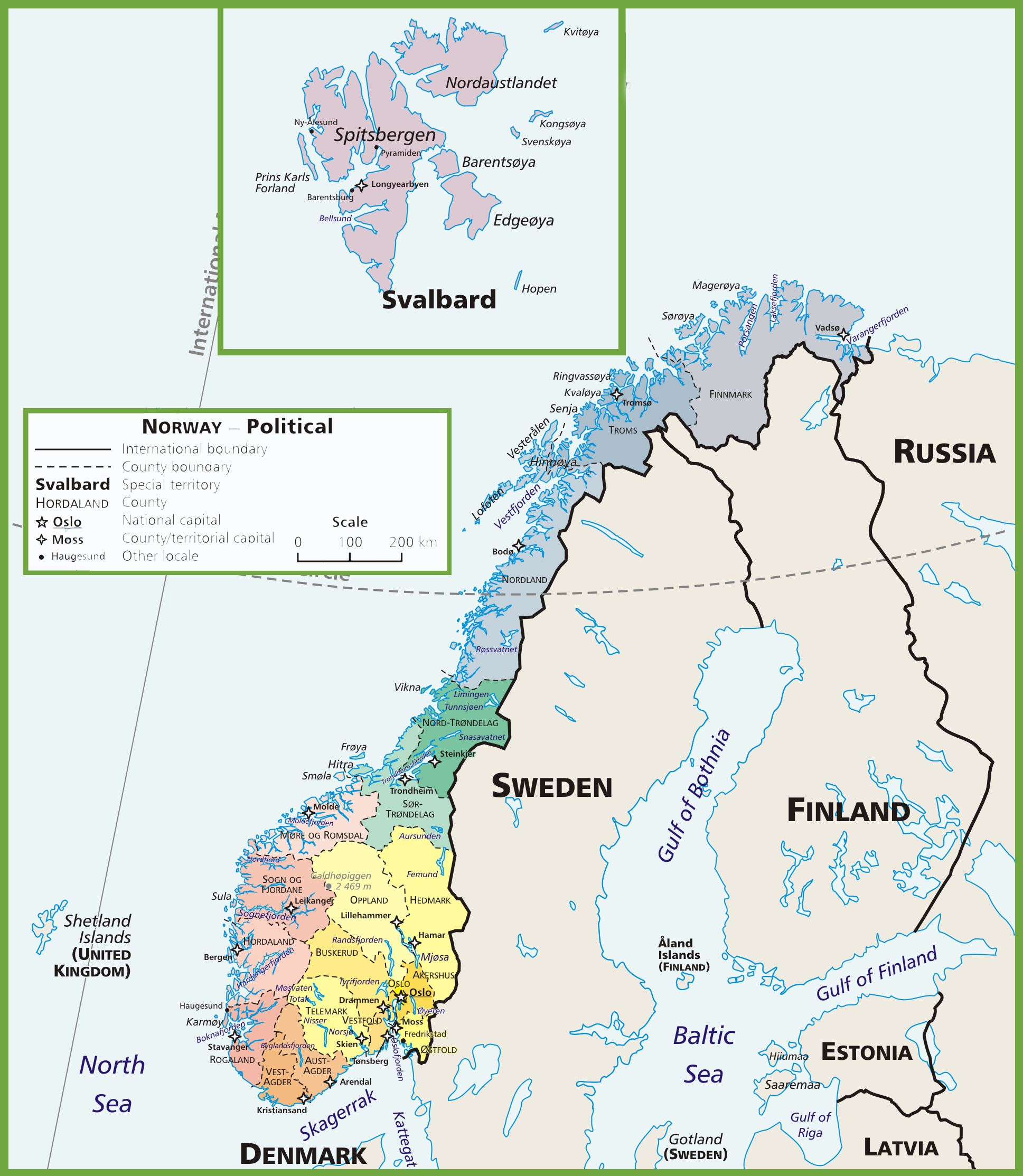 Carte de la Norvège et Svalbard Carte de la Norvège et Svalbard