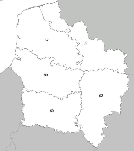 Carte des numéros des départements des Hauts-de-france