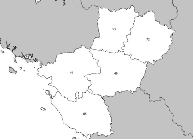 Carte vierge des Pays de la Loire avec départements