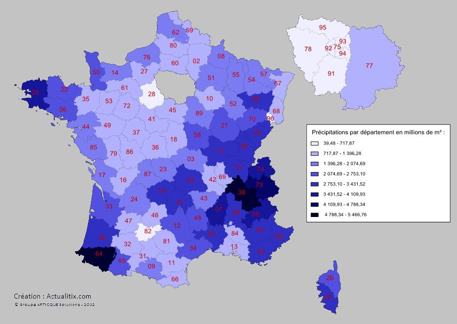 Carte des précipitations en France