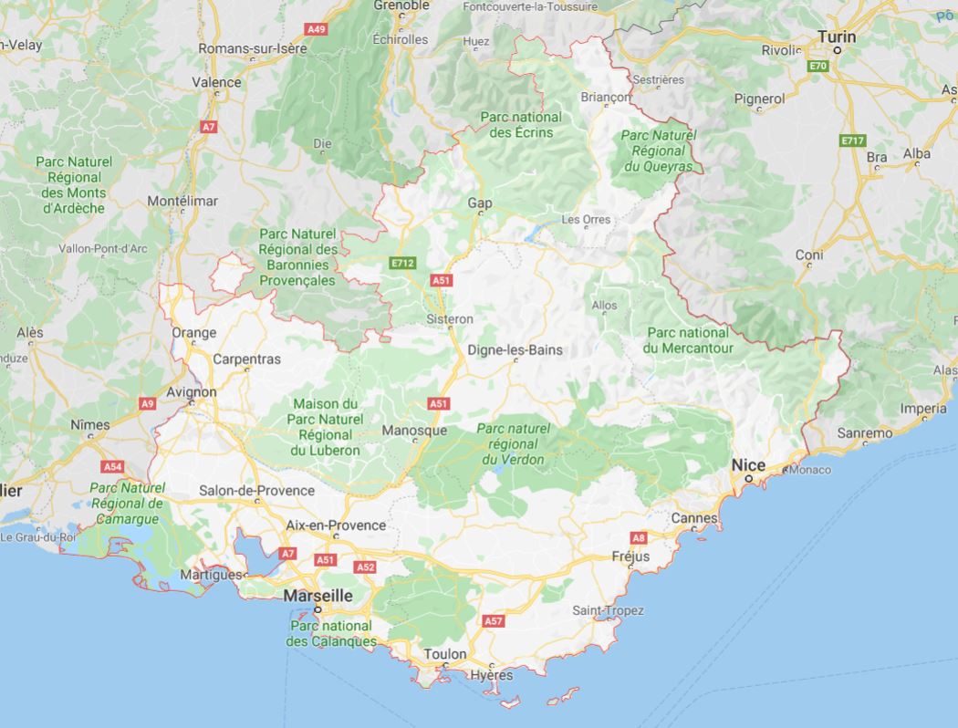 Carte de Provence Alpes Côtes d’Azur
