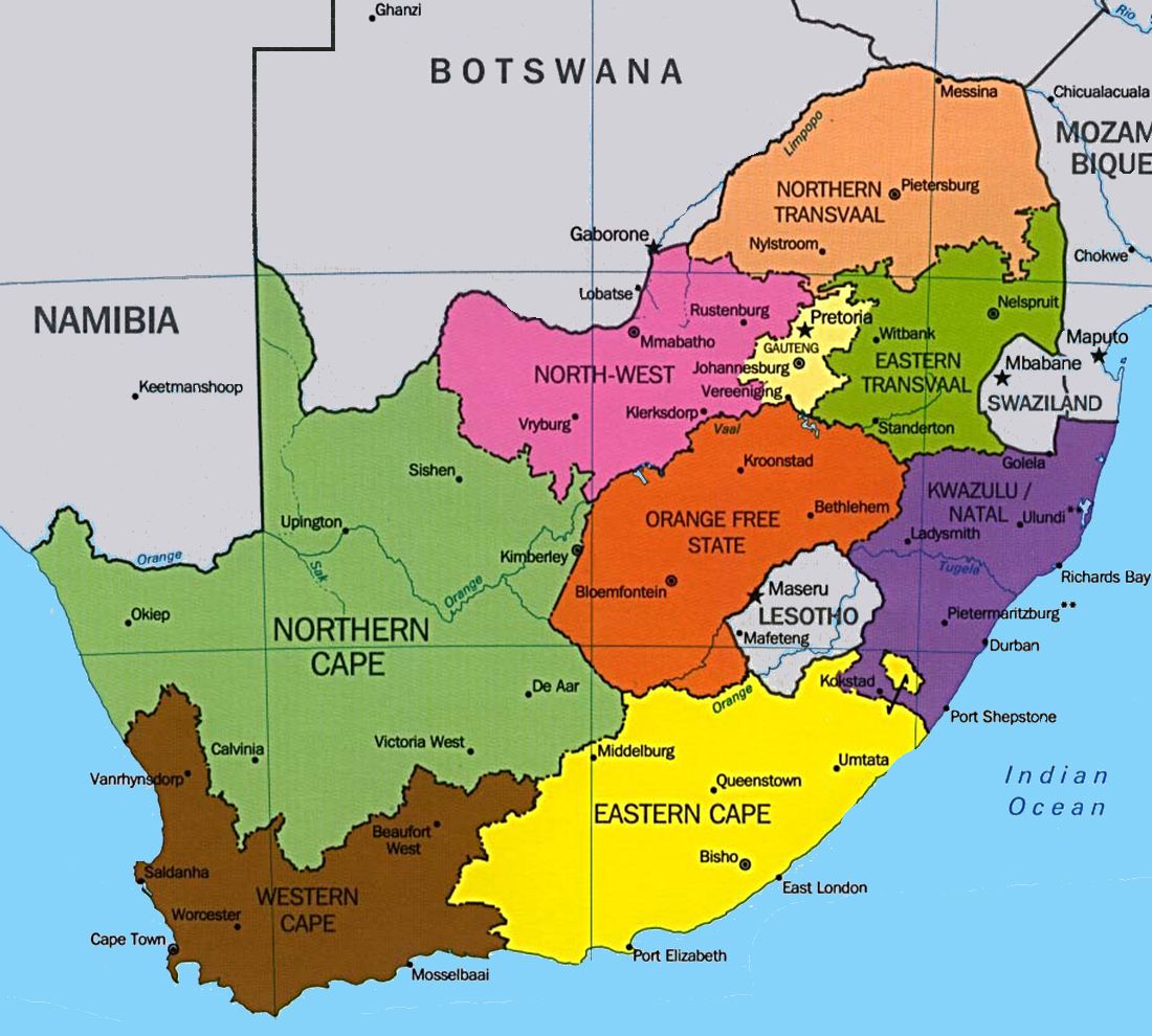 Carte relief et villes Afrique du sud | afrique du sud ...