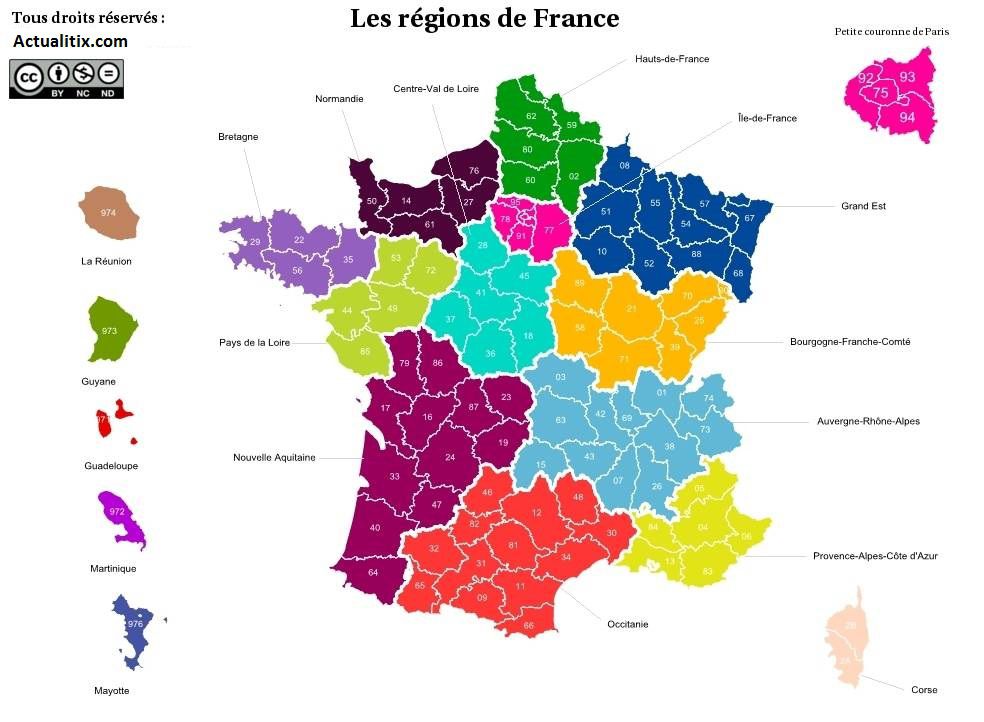 CARTE DE FRANCE : divisions régions, départements et villes