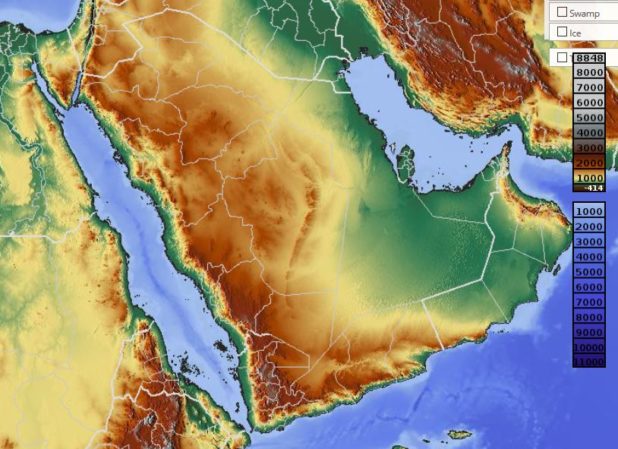Carte du relief de l'Arabie Saoudite