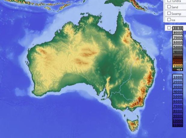 Carte du relief de l'Australie