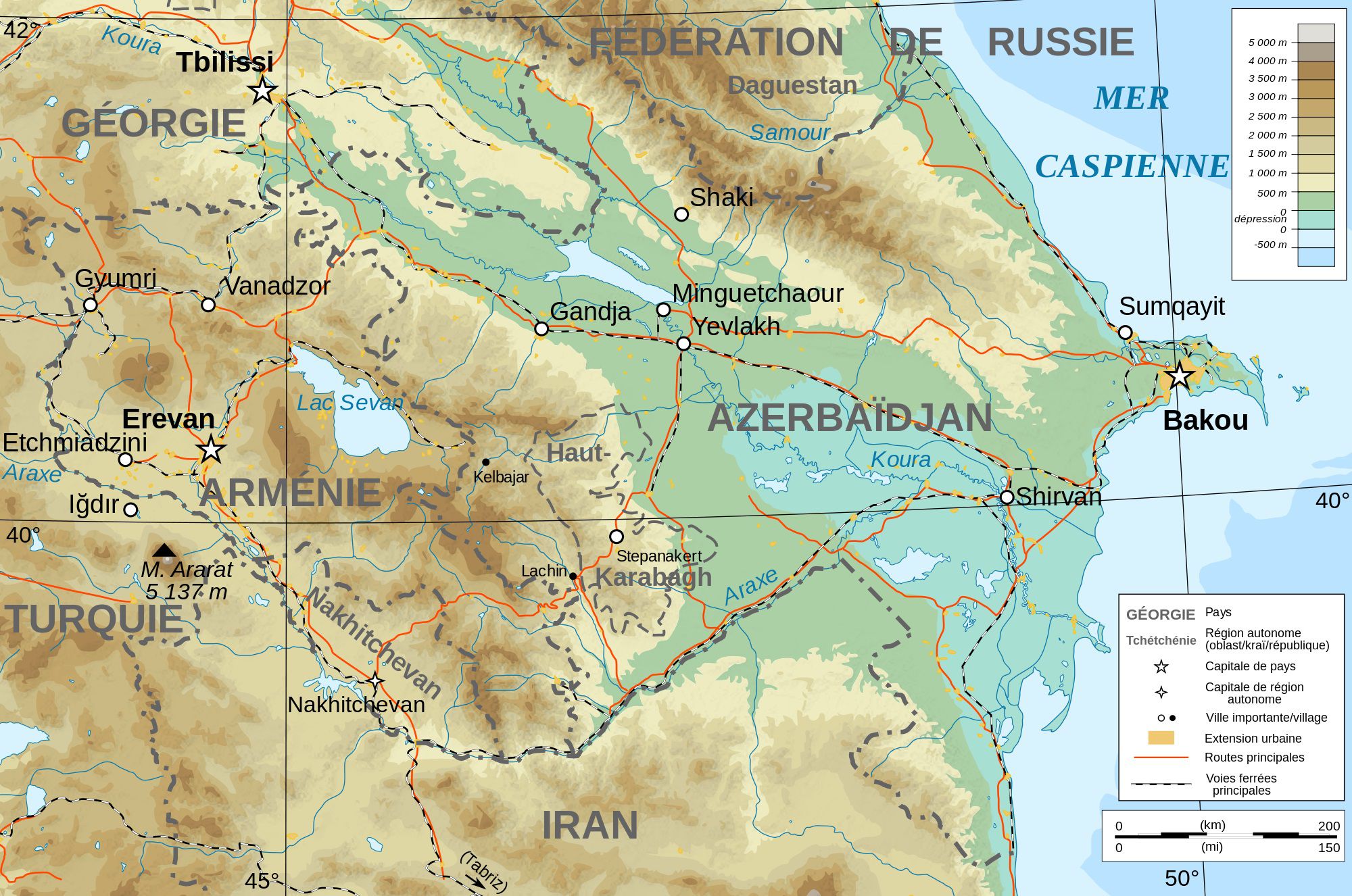 Carte du relief de l'Azerbaïdjan Carte du relief de l'Azerbaïdjan