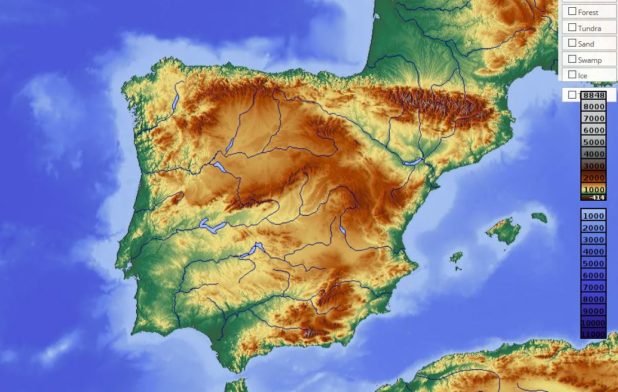 Carte du relief de l'Espagne