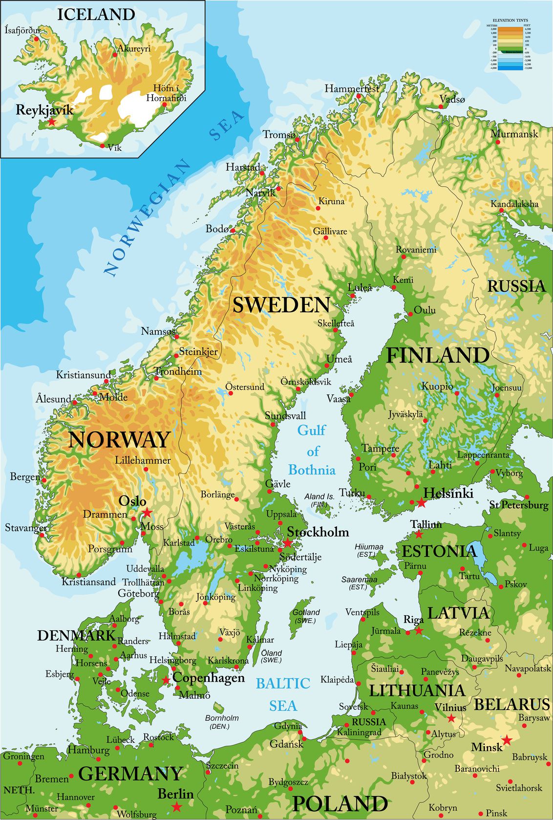Carte du relief de la Norvège
