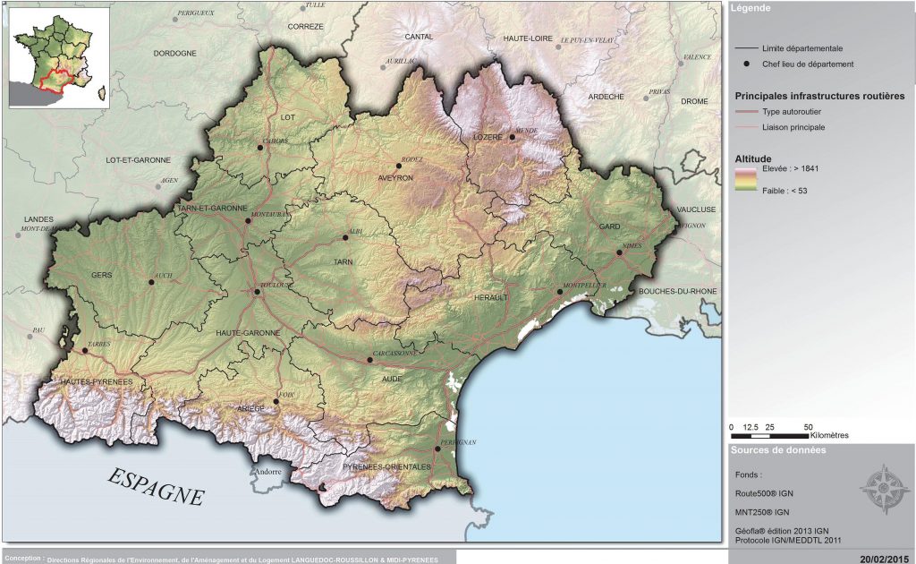 Carte du relief de l'Occitanie Carte du relief de l'Occitanie
