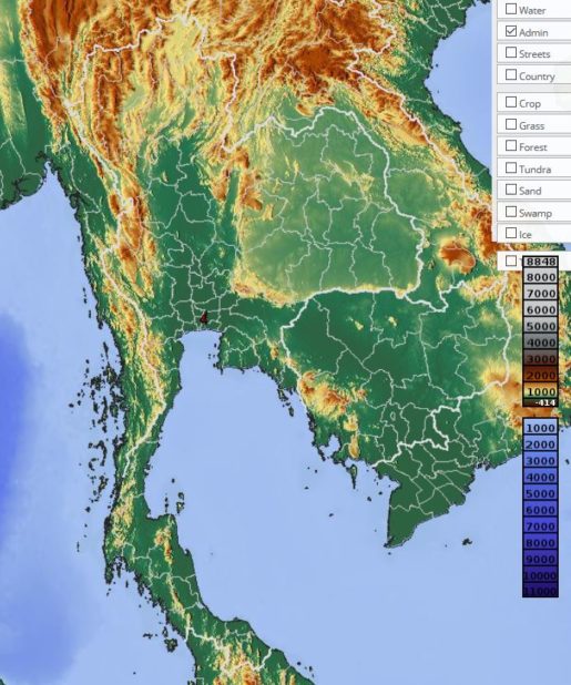 Carte du relief de la Thaïlande