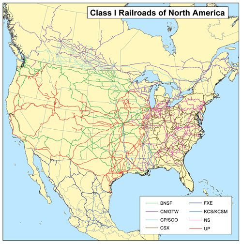 Carte du réseau ferroviaire en Amérique du Nord et Centrale Carte du réseau ferroviaire en Amérique du Nord et Centrale