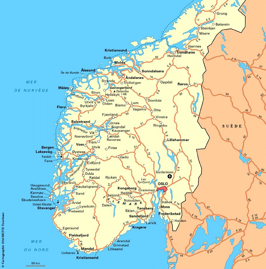 Carte routière de la Norvège Carte routière de la Norvège