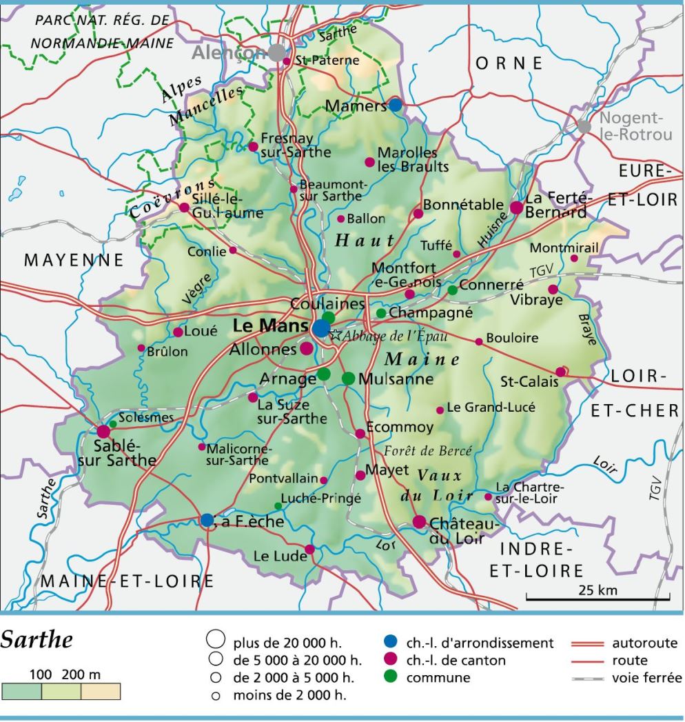 Carte de la Sarthe Sarthe carte des villes communes relief sites touristiques