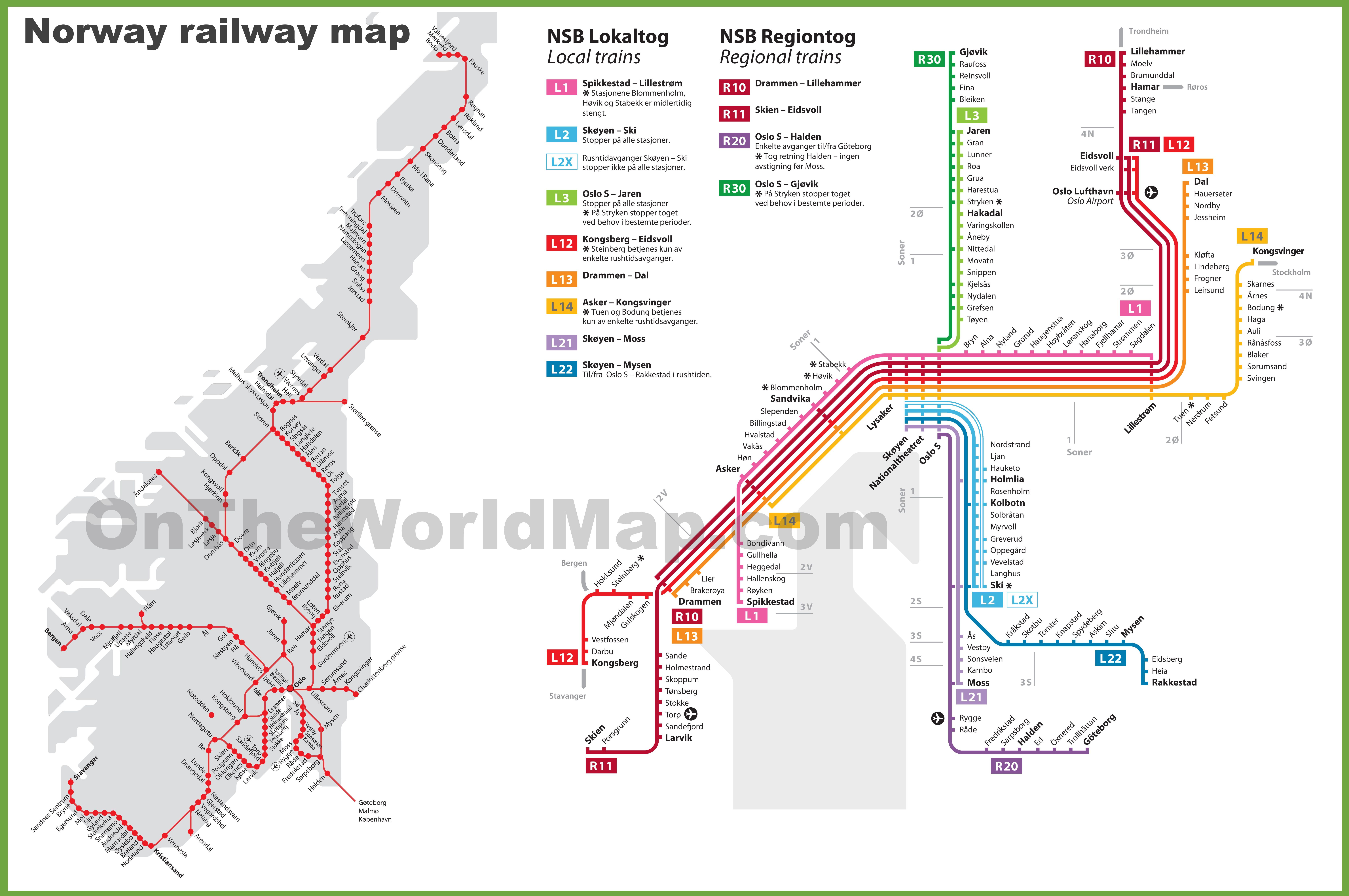 Carte des transports en Norvège Carte des transports en Norvège