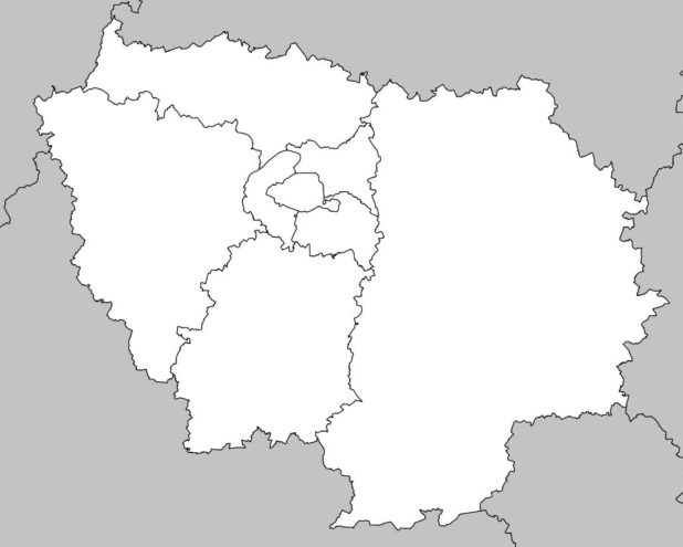 Carte vierge de la région Île de France avec départements