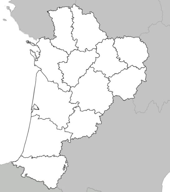 Carte vierge de la Nouvelle-Aquitaine (région) avec département Carte vierge de la Nouvelle-Aquitaine (région) avec département