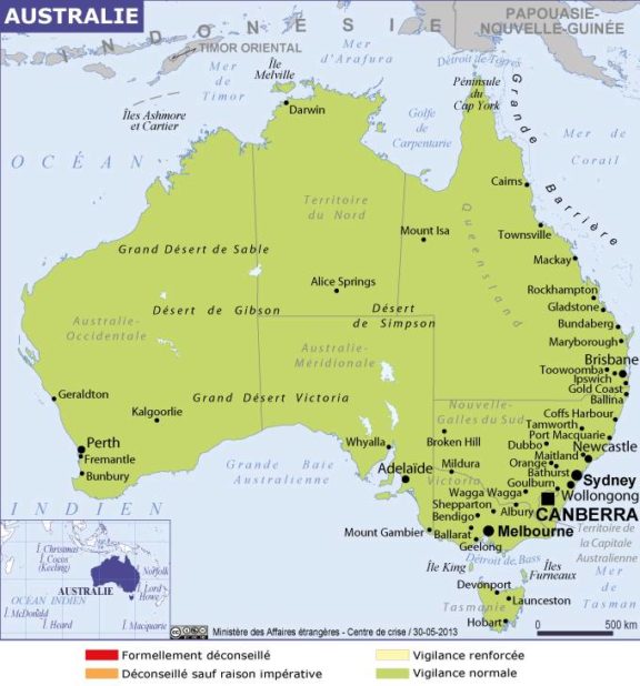 Carte des villes de l'Australie