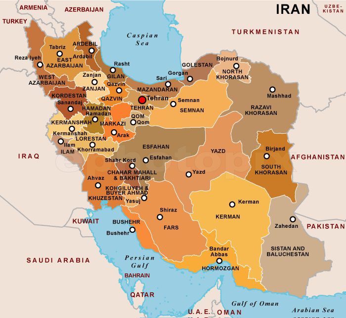 Carte des régions en Iran Carte des régions en Iran