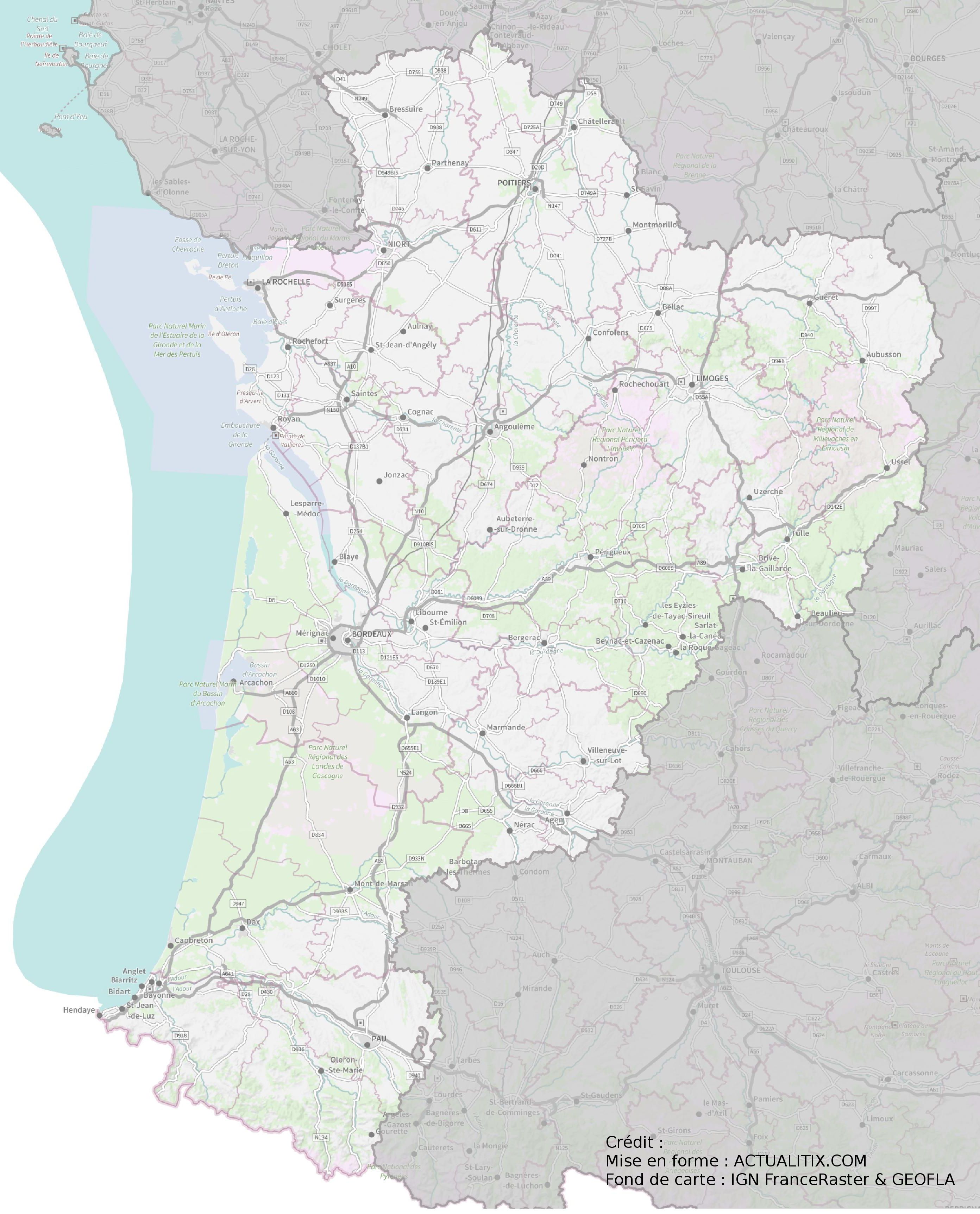 carte nouvelle aquitaine avec départements Carte De La Nouvelle Aquitaine Nouvelle Aquitaine Cartes Des Villes Departements carte nouvelle aquitaine avec départements