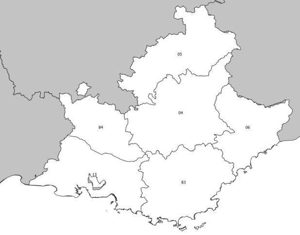 Numéro des départements de la région Provence-Alpes-Côte d'Azur