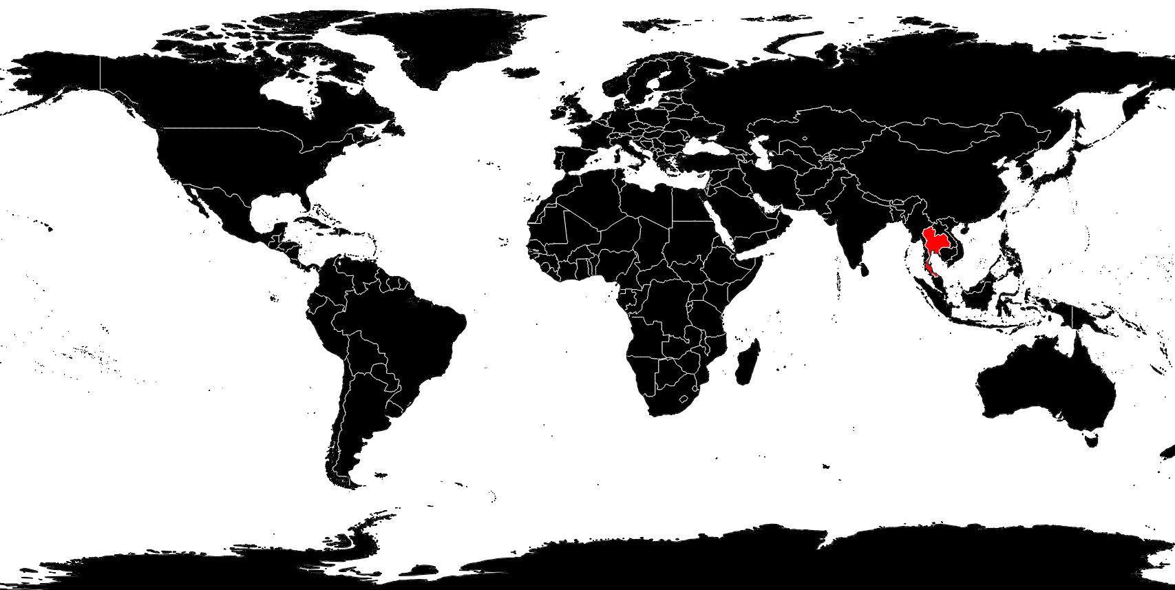 carte du monde thaïlande du sud