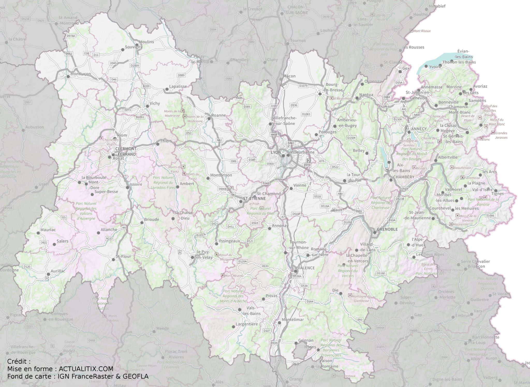Carte de l'Auvergne-Rhône-Alpes - Auvergne-Rhône-Alpes cartes de la région
