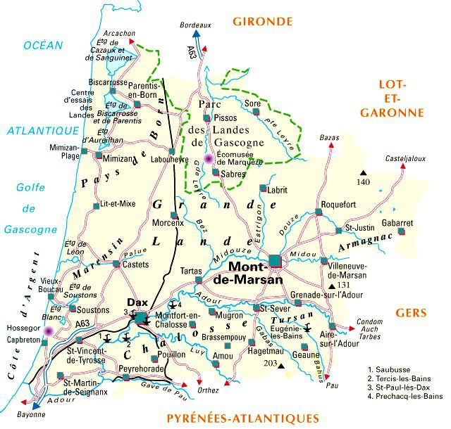 les landes carte -