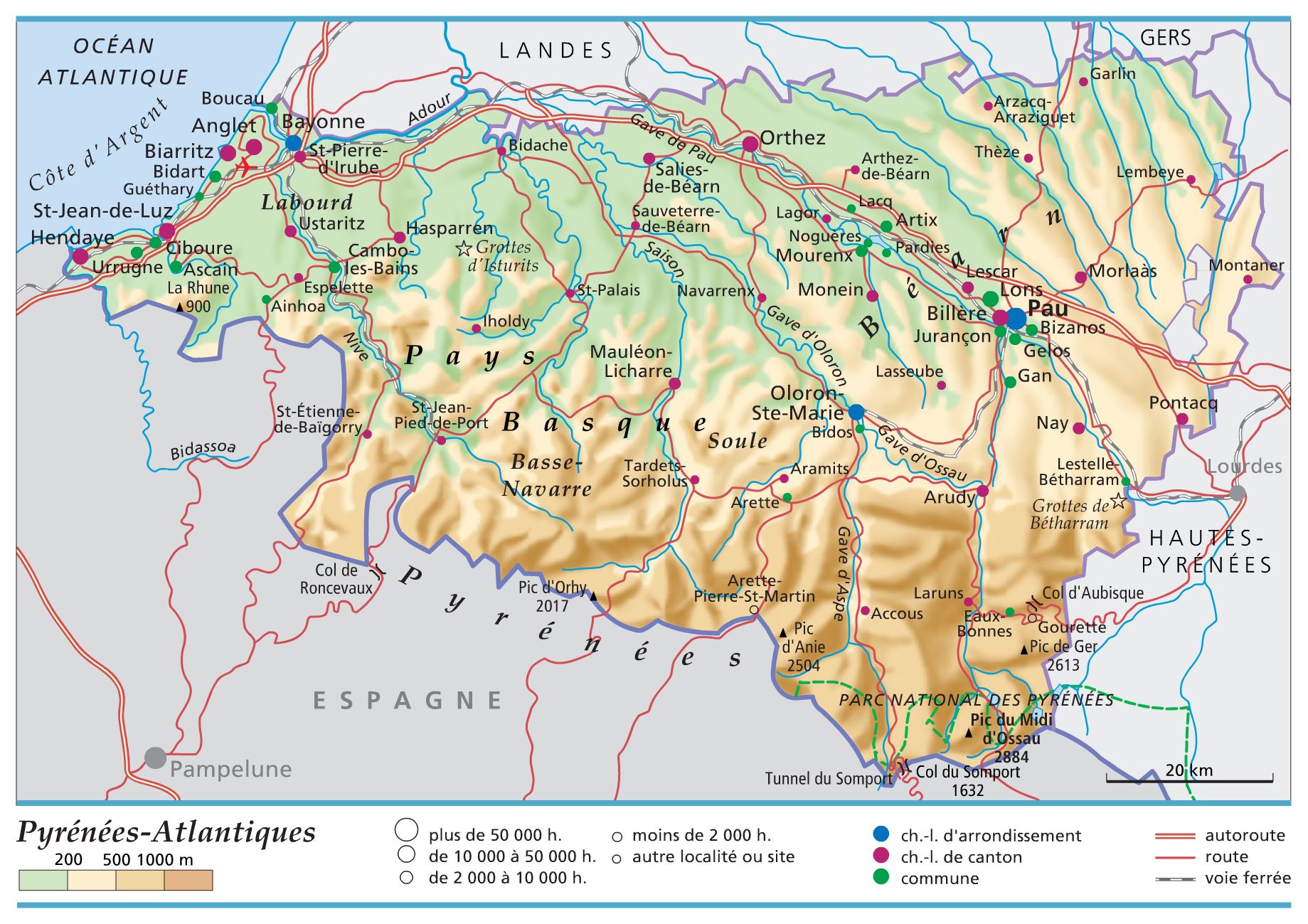 Carte des Pyrénées-Atlantiques - Plusieurs cartes du département (64)