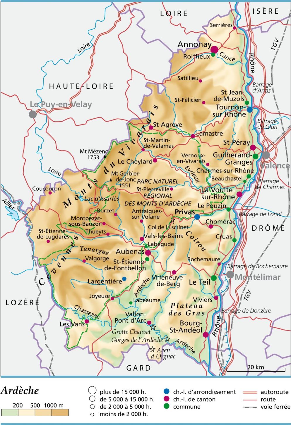 Carte de l'Ardèche - Ardèche carte des villes, communes, sites touristiques