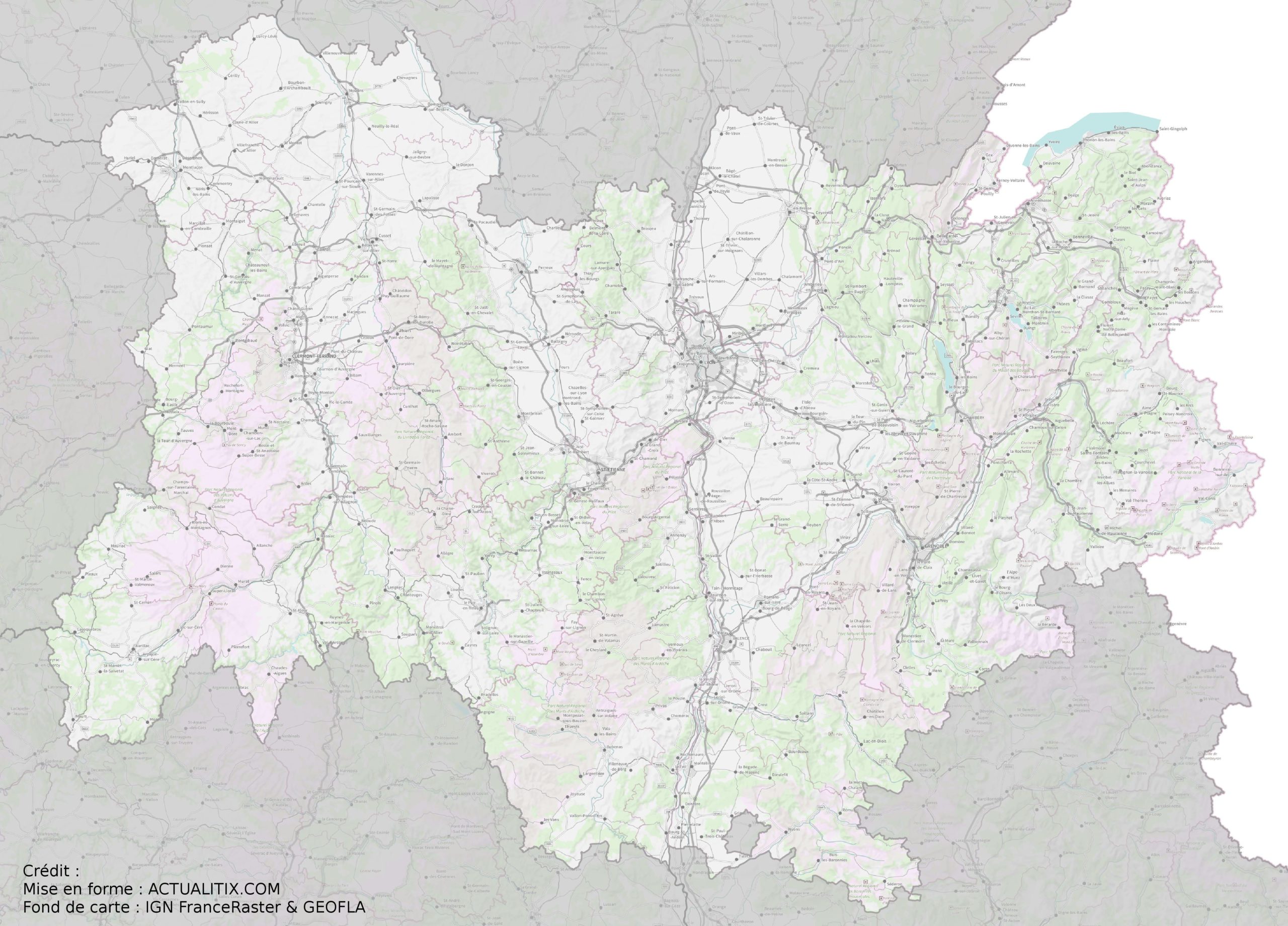 carte villes auvergne rhône alpes