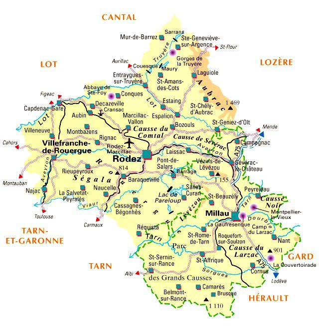 Carte de l'Aveyron - Aveyron carte des villes, politique, sites touristiques