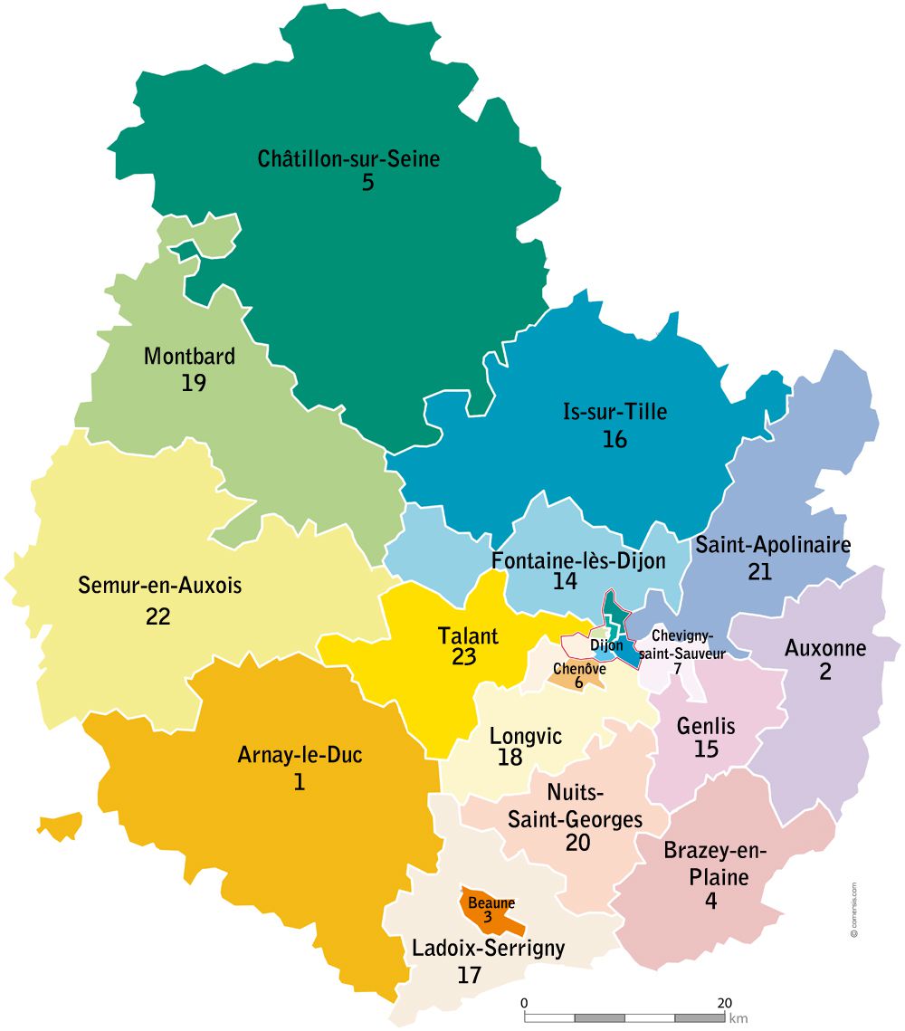 Carte des cantons de la Côte-d'Or Carte des cantons de la Côte-d'Or