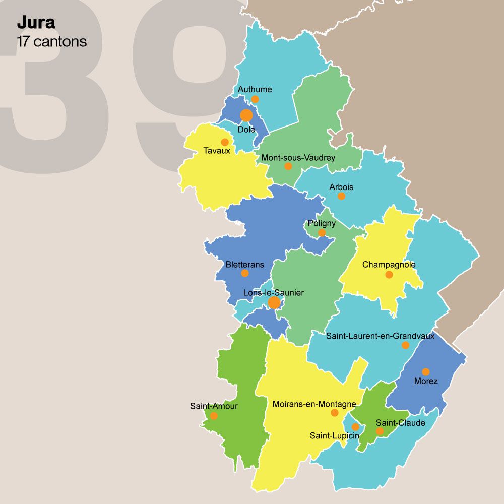 Carte du Jura Jura carte des villes, communes, relief, sites touristiques