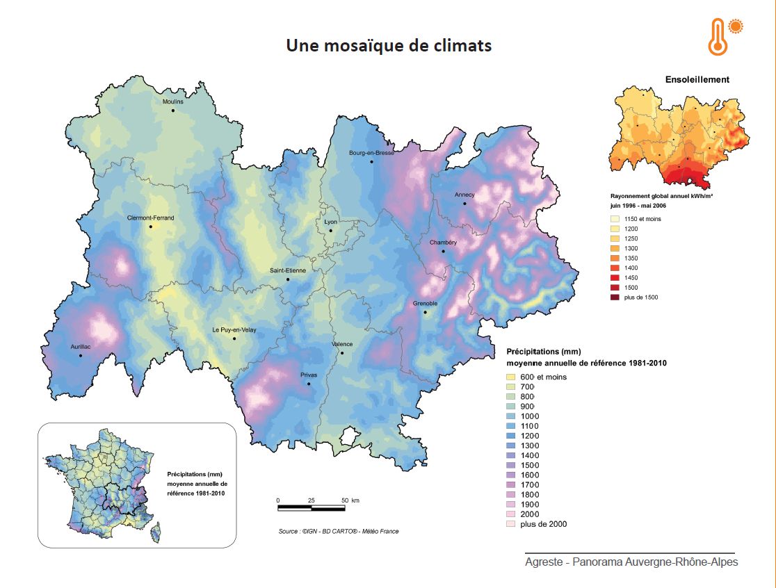 Carte du climat de l'Auvergne-Rhône-Alpes Carte du climat de l'Auvergne-Rhône-Alpes