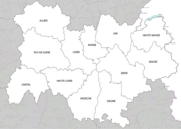 Carte des départements de l'Auvergne-Rhône-Alpes