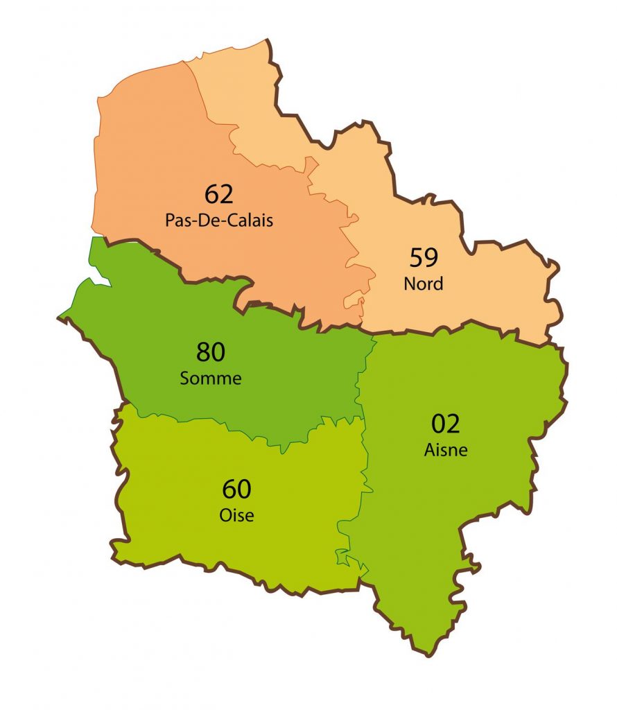 Carte des départements Hauts-de-France