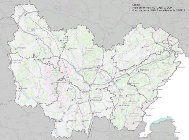 Carte détaillé de la Bourgogne-Franche-Comté