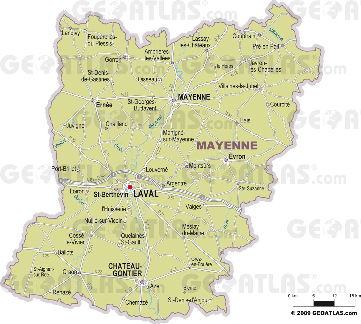 Carte détaillée de la Mayenne Carte détaillée de la Mayenne