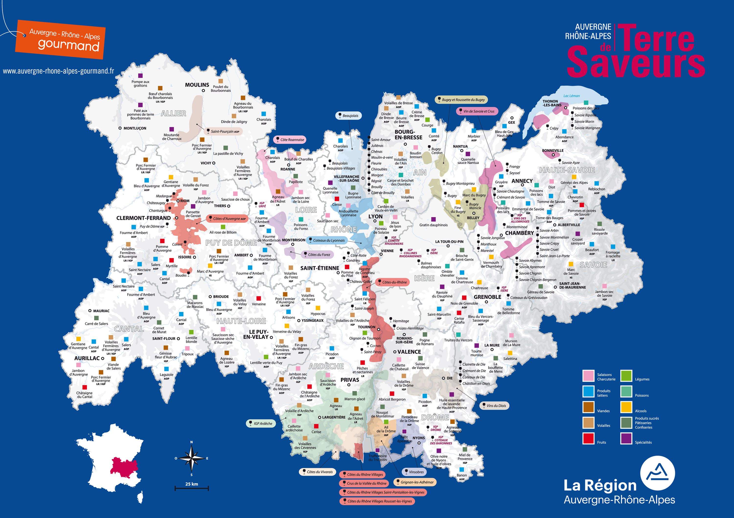 Carte de la gastronomie de l'Auvergne-Rhône-Alpes Carte de la gastronomie de l'Auvergne-Rhône-Alpes