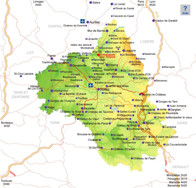 Carte de l'Aveyron - Aveyron carte des villes, politique, sites touristiques