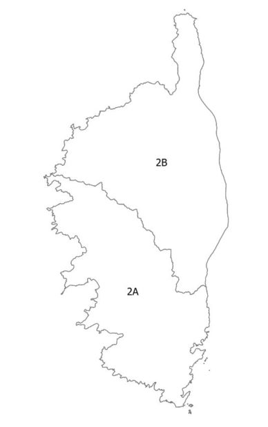 Carte des numéros des départements de la Corse
